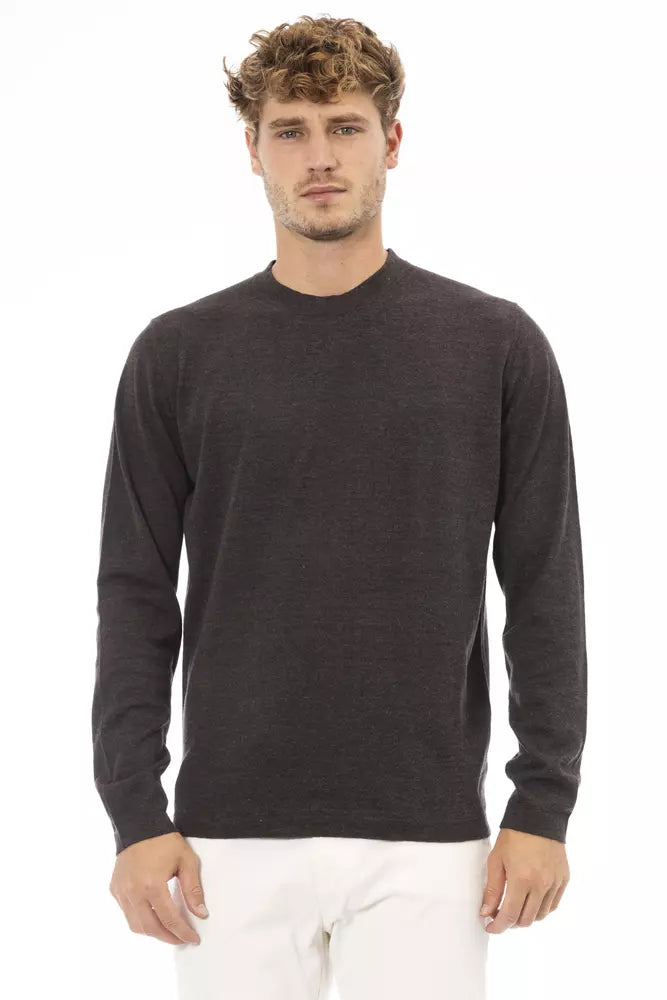 Le pull ras du cou marron Alpha studio pour homme