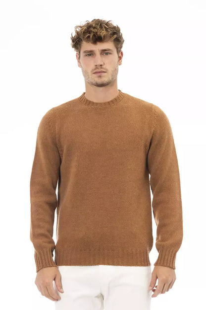 Alpha studio: Le pull ras du cou en mélange d'alpaga beige pour homme