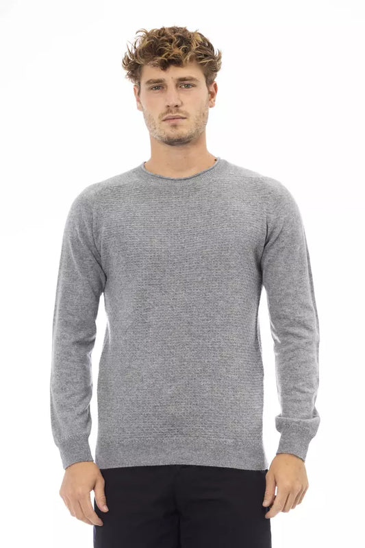 Alpha studio : pull ras du cou gris élégant pour homme