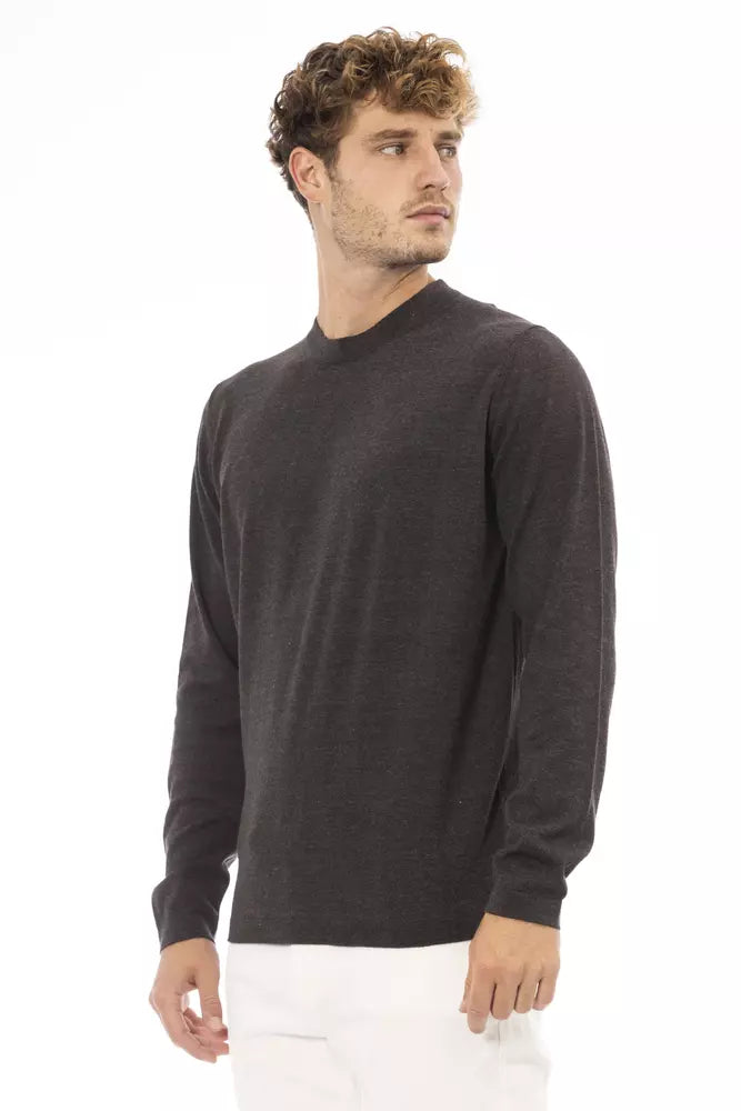 Le pull ras du cou marron Alpha studio pour homme