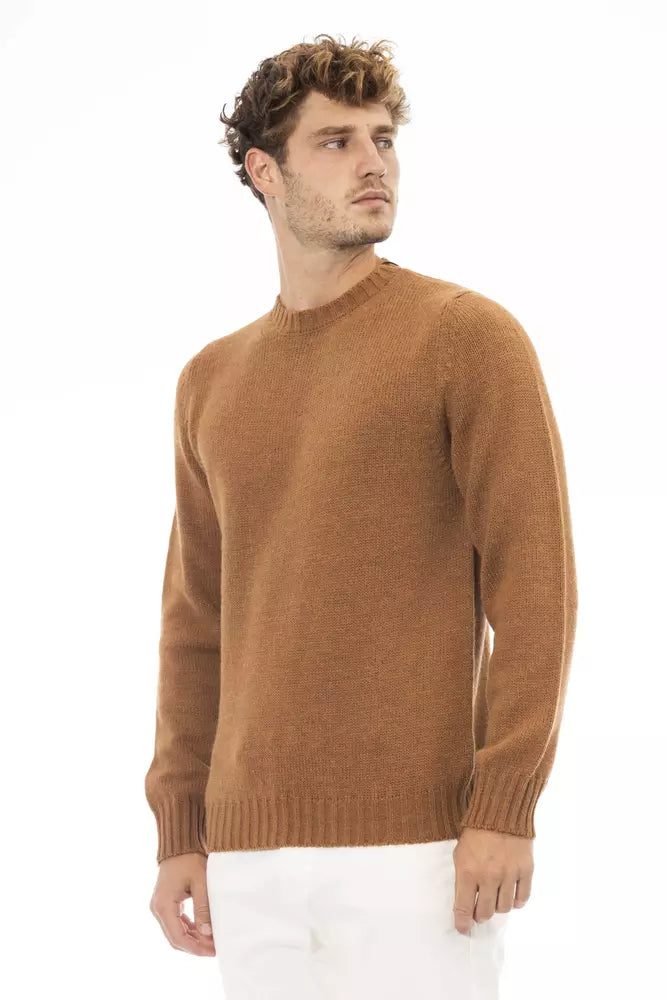 Alpha studio: Le pull ras du cou en mélange d'alpaga beige pour homme