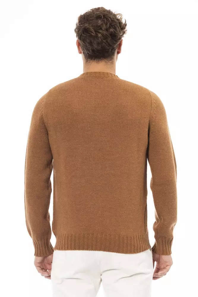 Alpha studio: Le pull ras du cou en mélange d'alpaga beige pour homme