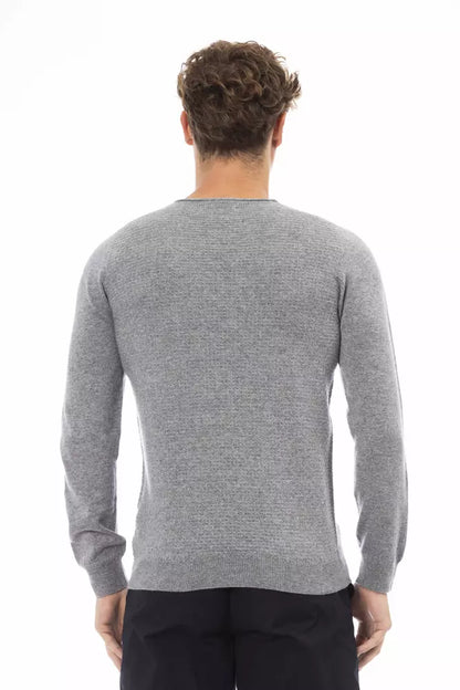 Alpha studio : pull ras du cou gris élégant pour homme