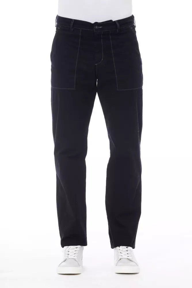 Pantalon Alpha studio en coton bleu avec surpiqûres contrastées