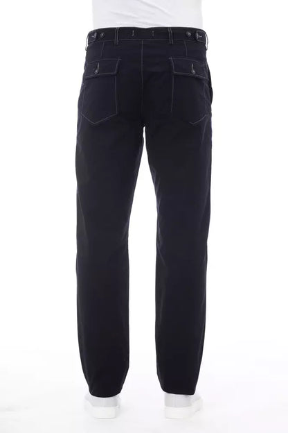 Pantalon Alpha studio en coton bleu avec surpiqûres contrastées