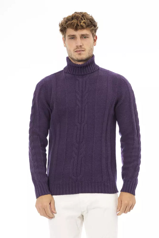 Alpha Studio Purple Merino Wool Men Sweater