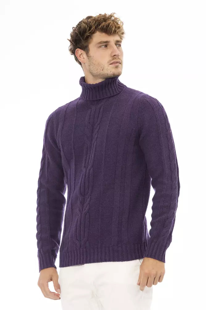 Le pull col roulé violet Alpha studio pour homme