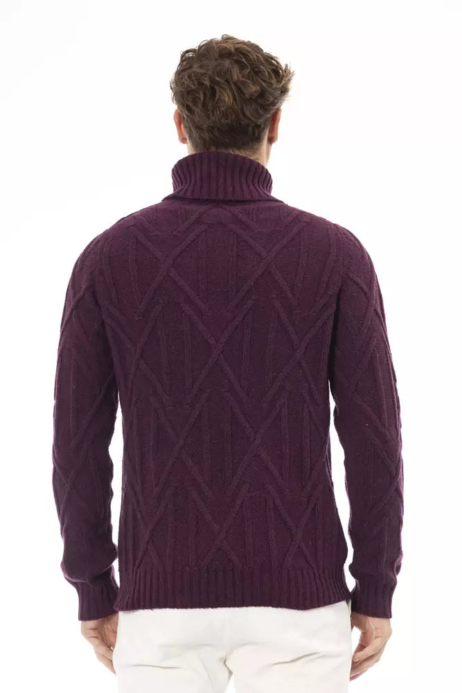 Alpha Studio Purple Merino Wool Men Sweater