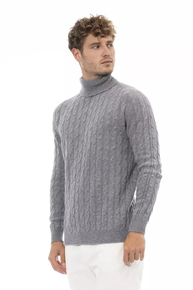 Alpha Studio Gray Wool Men Sweater