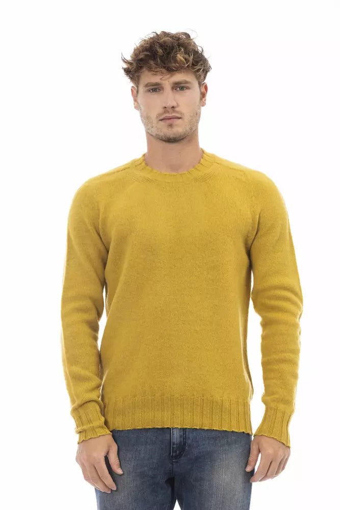 Alpha Studio Yellow Wool Men Crewneck Sweater