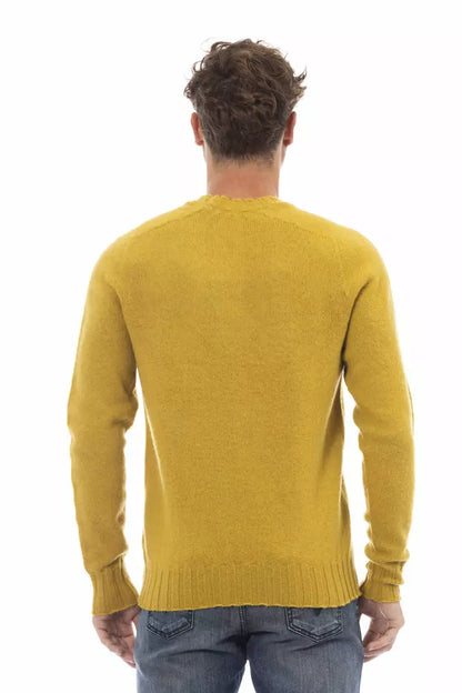 Alpha Studio Yellow Wool Men Crewneck Sweater