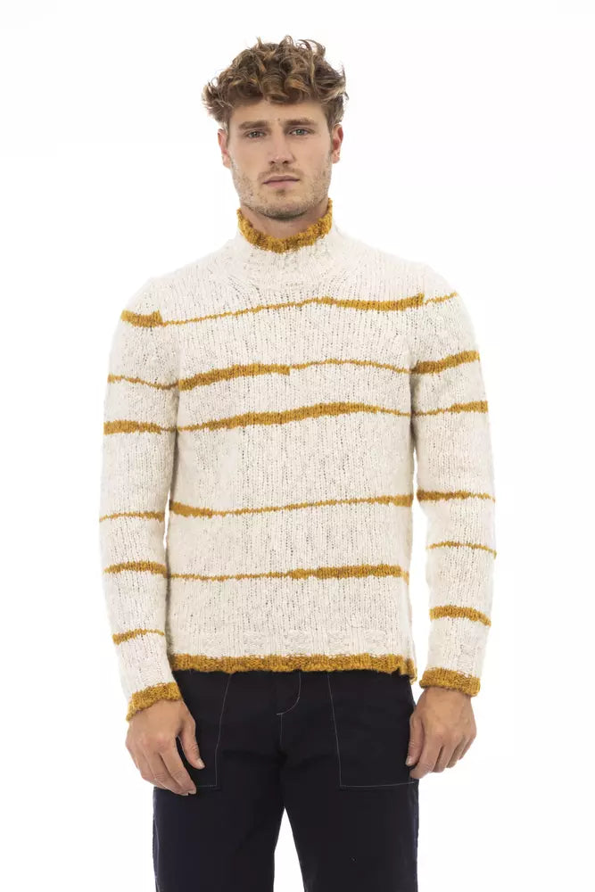 Alpha Studio Beige Alpaca Leather Men Sweater