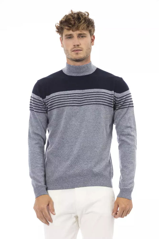 Alpha studio: Le pull col montant bleu clair pour homme