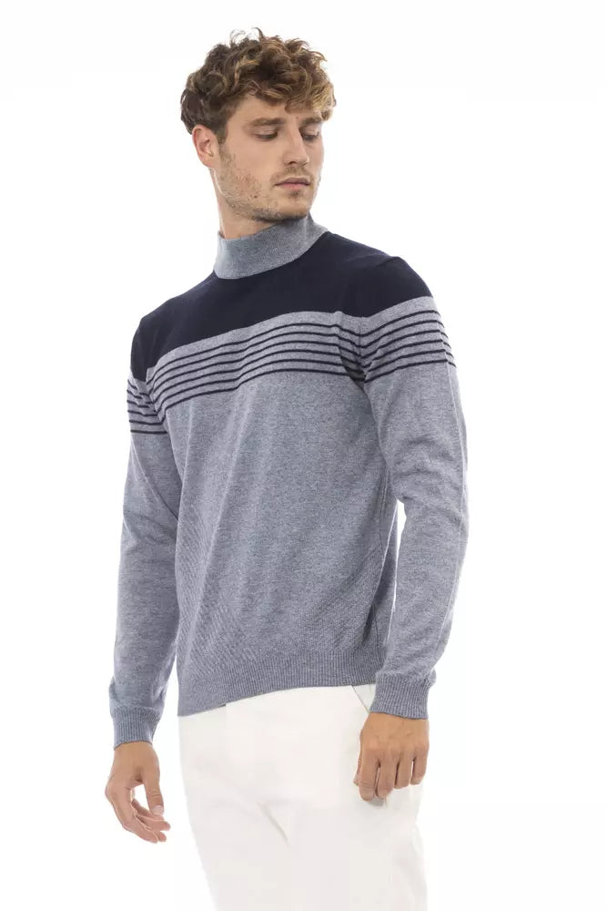 Alpha studio: Le pull col montant bleu clair pour homme