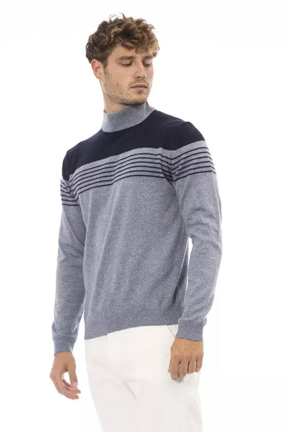 Alpha studio: Le pull col montant bleu clair pour homme