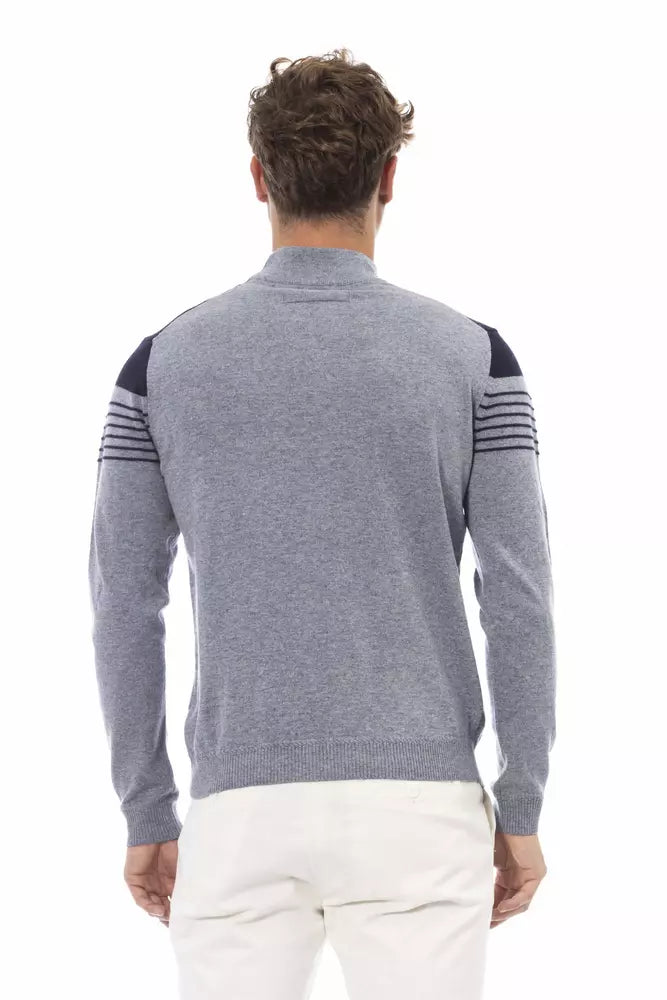 Alpha studio: Le pull col montant bleu clair pour homme