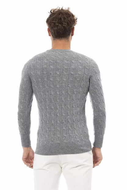 Alpha Studio Gray Wool Men Sweater