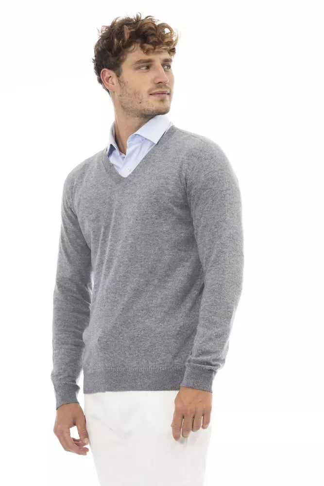 Alpha Studio Gray Cashmere Men Sweater