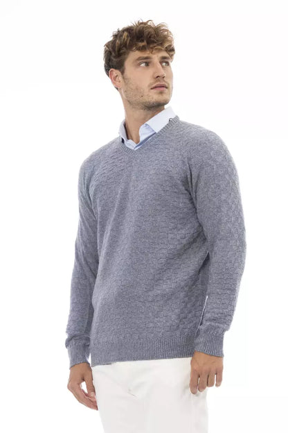 Alpha Studio Light Blue Wool Men Sweater