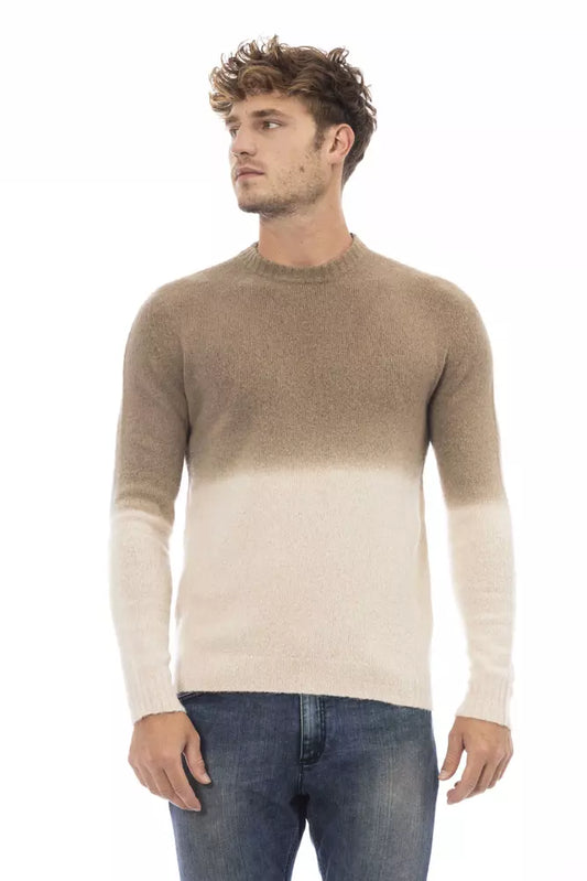 Pull ras du cou beige Alpha studio avec détails côtelés