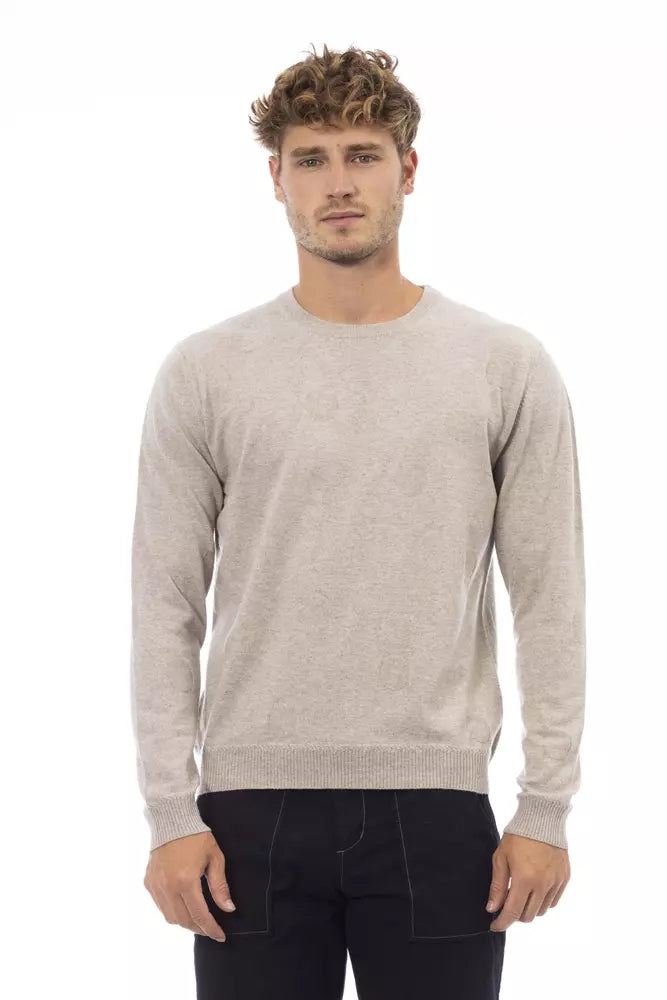 Pull Alpha Studio beige à col rond et mélange confortable