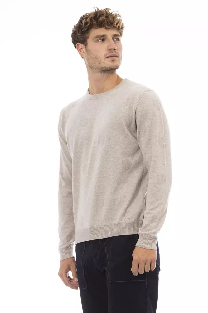 Pull Alpha Studio beige à col rond et mélange confortable