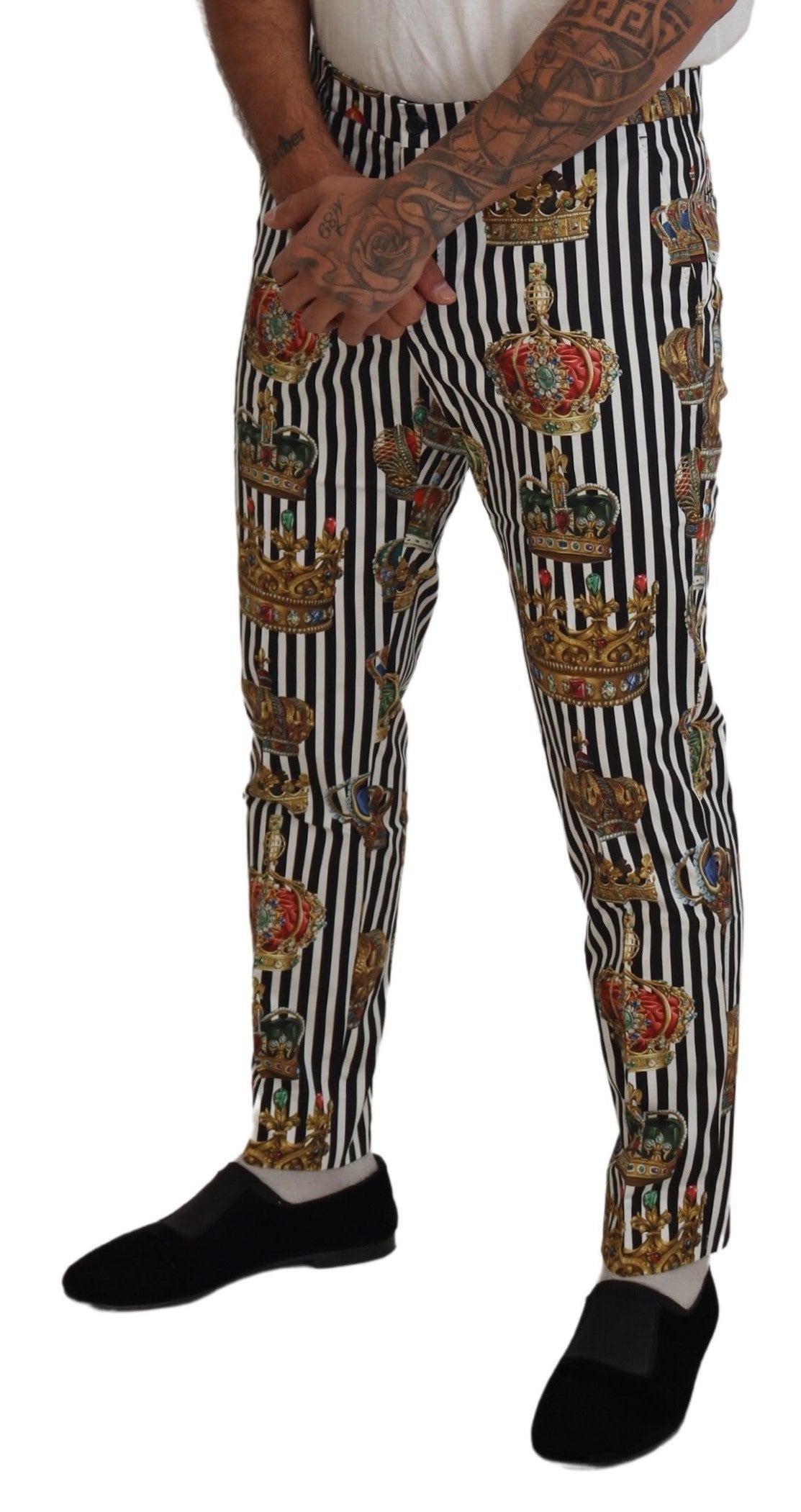 Dolce &amp; gabbana pantalon chino à rayures couronne dorées