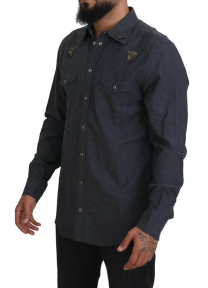 Chemise décontractée en denim bleu coupe slim Dolce &amp; gabbana