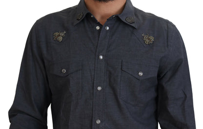 Chemise décontractée en denim bleu coupe slim Dolce &amp; gabbana