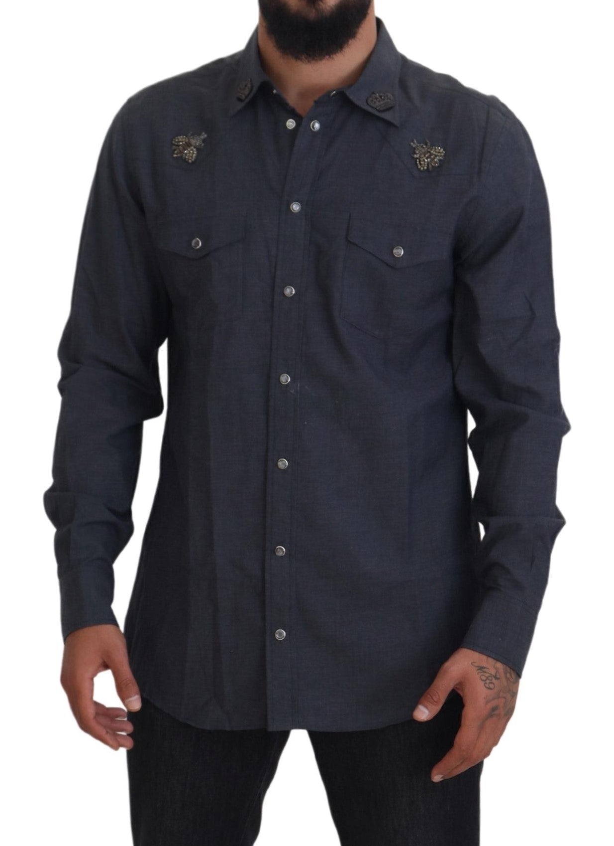 Chemise décontractée en denim bleu coupe slim Dolce &amp; gabbana