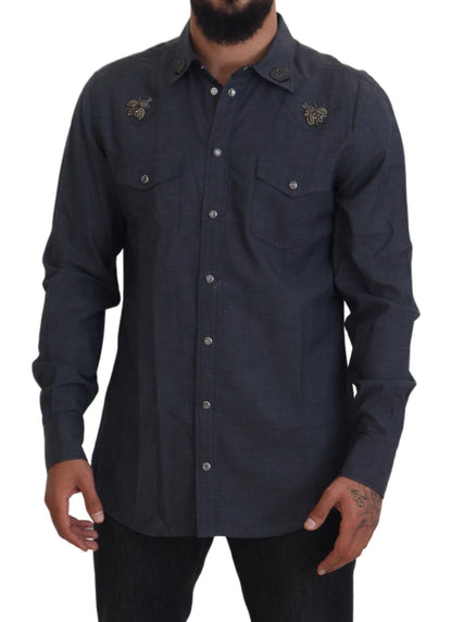 Dolce & Gabbana Elegant Slim-Fit Blue Denim Casual Shirt