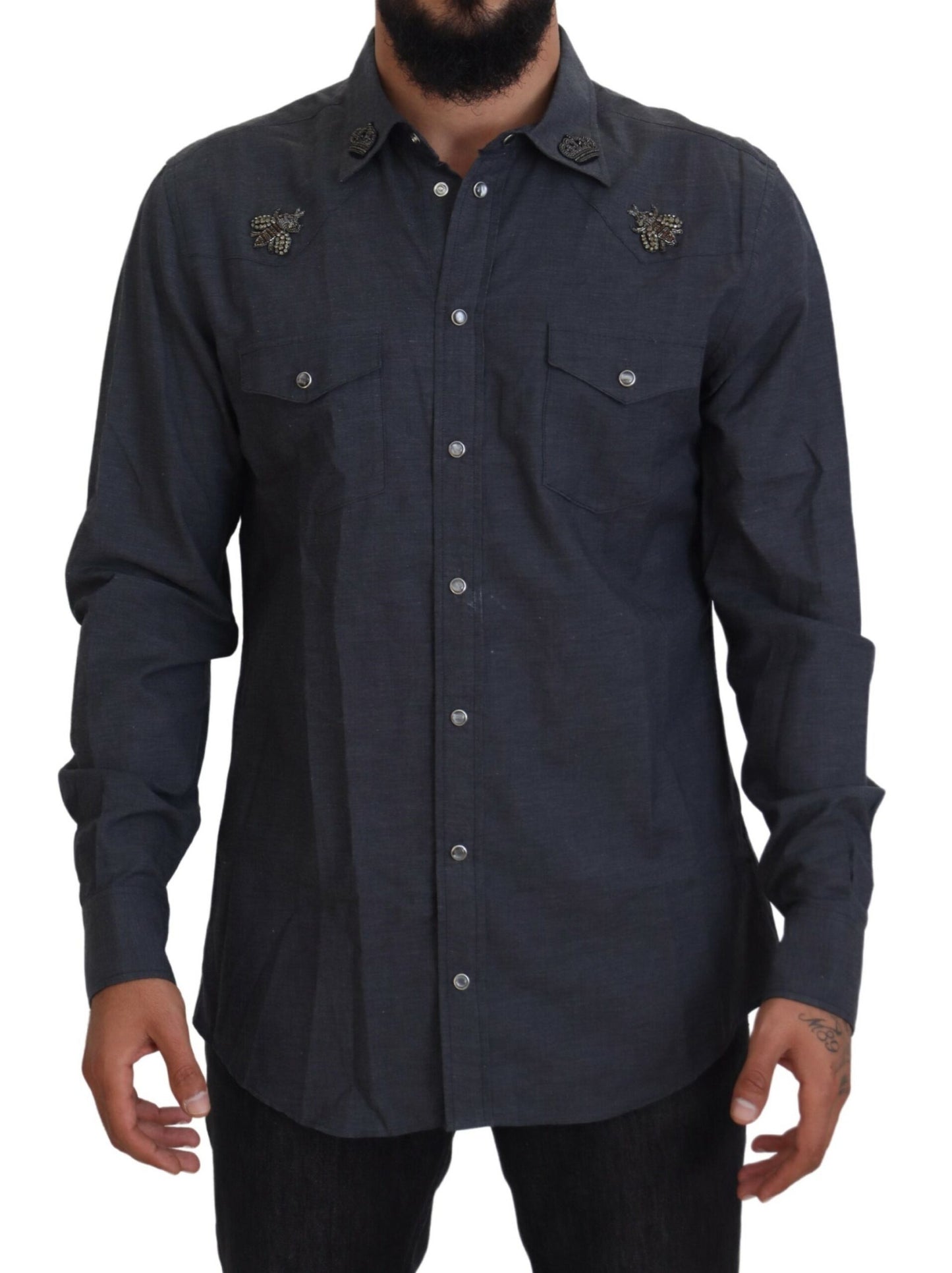 Chemise décontractée en denim bleu coupe slim Dolce &amp; gabbana