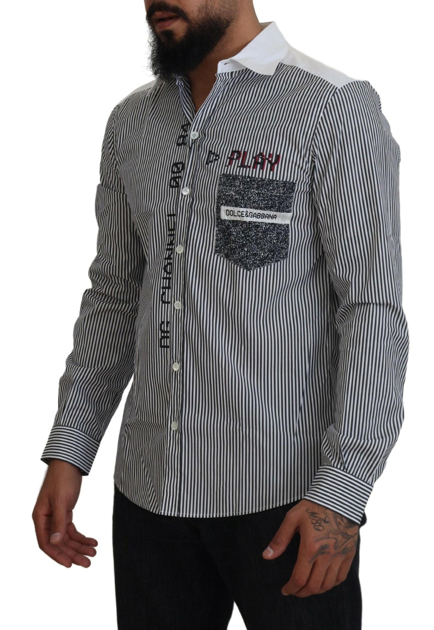 Dolce & Gabbana Slim Fit Striped Casual Shirt with Channel Motive