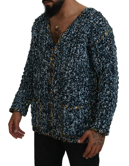 Pull cardigan bleu à col en V Dolce &amp; Gabbana