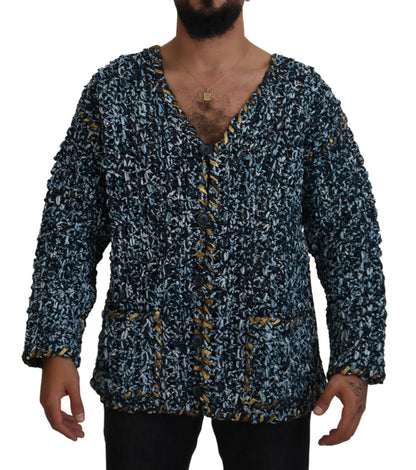 Pull cardigan bleu à col en V Dolce &amp; Gabbana