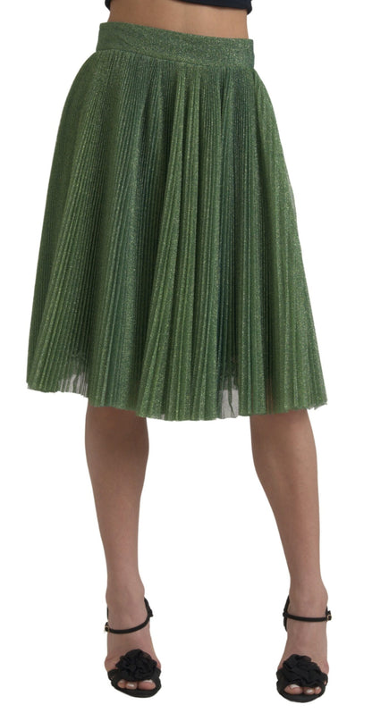 Dolce & Gabbana Enchanting Metallic Green Pleated A-Line Skirt