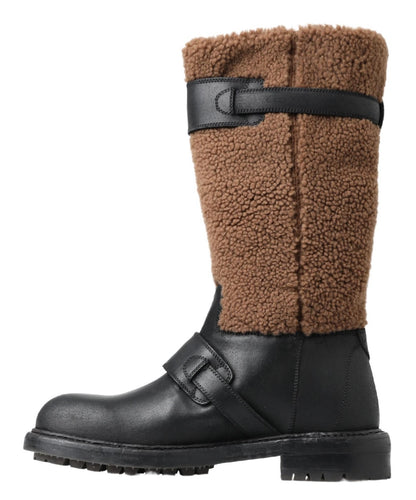 Dolce &amp; gabbana bottes longues en cuir peau de mouton noir