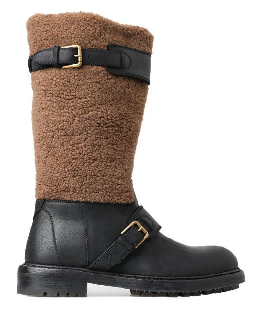 Dolce &amp; gabbana bottes longues en cuir peau de mouton noir