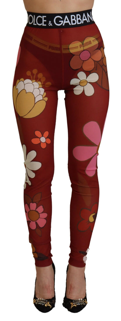 Dolce &amp; gabbana legging taille haute rouge fleuri