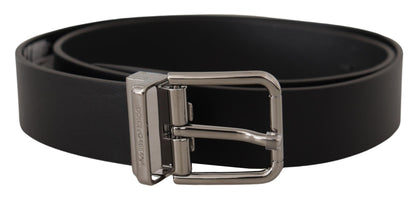 Ceinture élégante en cuir noir Dolce &amp; Gabbana avec boucle en métal