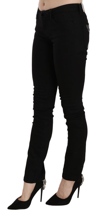 Costume National Elegant Black Mid Waist Slim Fit Jeans