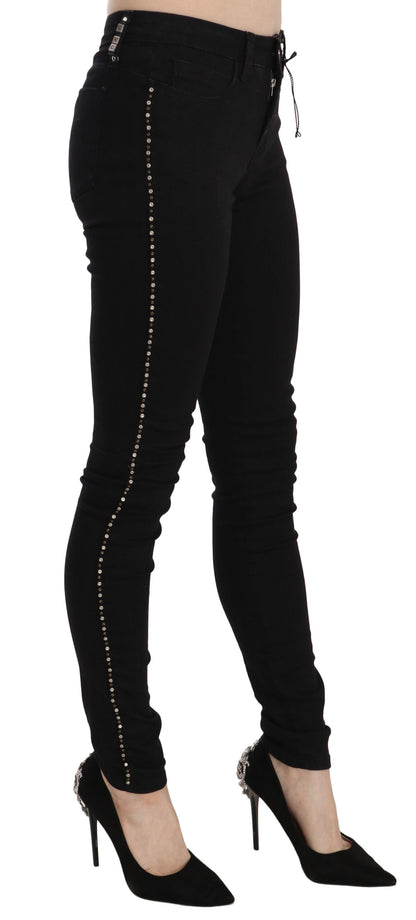 Costume national en denim noir skinny taille moyenne