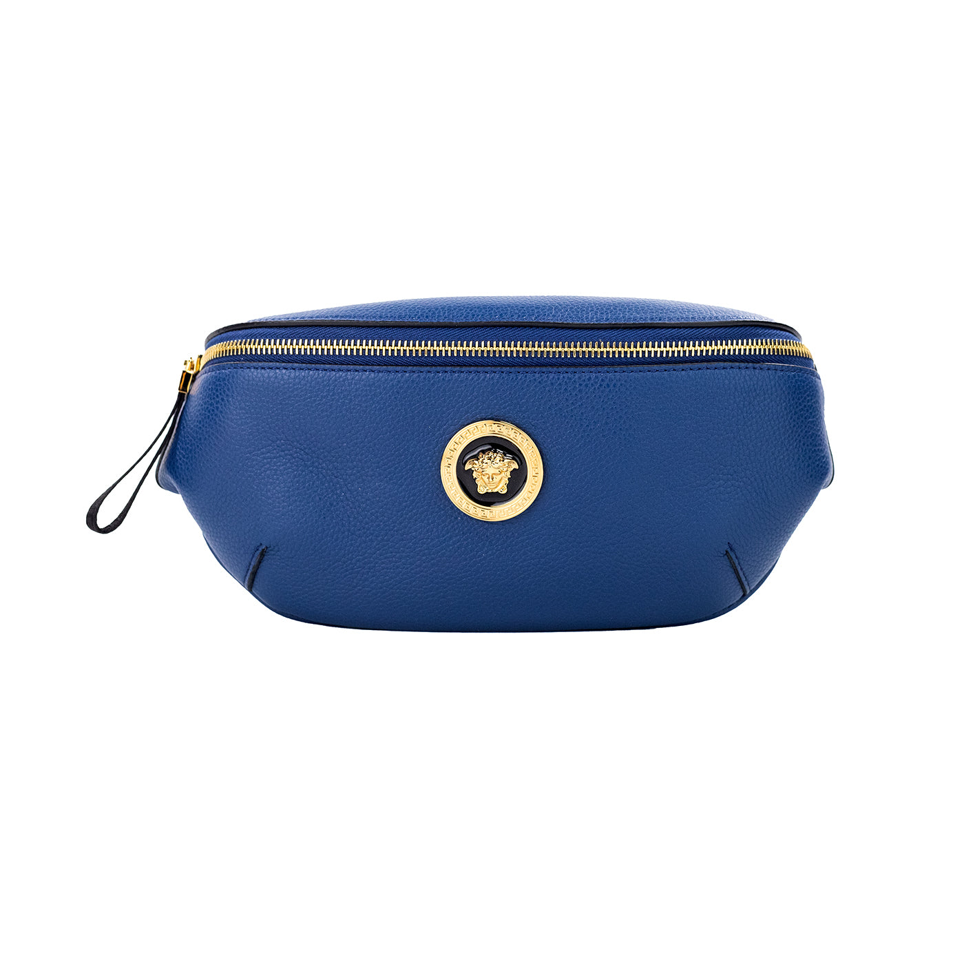 Versace petit sac banane en cuir de veau bleu marine à pendentif médusa