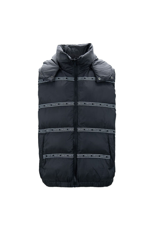 Gilet élégant à capuche amovible avec logo noir Versace