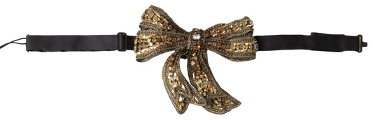 Dolce & Gabbana Gold Crystal Embellished Silk Bowtie