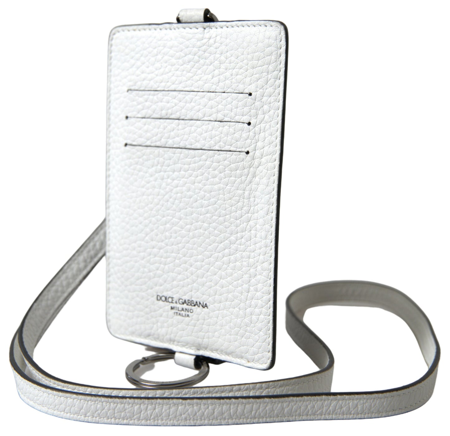 Dolce & Gabbana Elegant White Leather Cardholder Lanyard