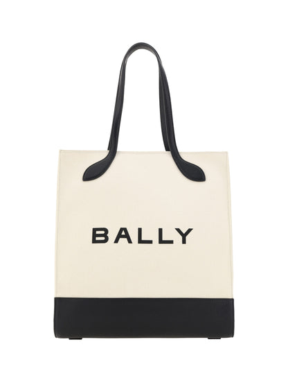 Bolso tote de cuero blanco y negro de Bally