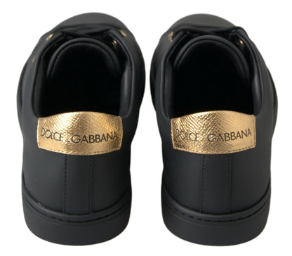 Baskets classiques en cuir doré noir Dolce &amp; gabbana