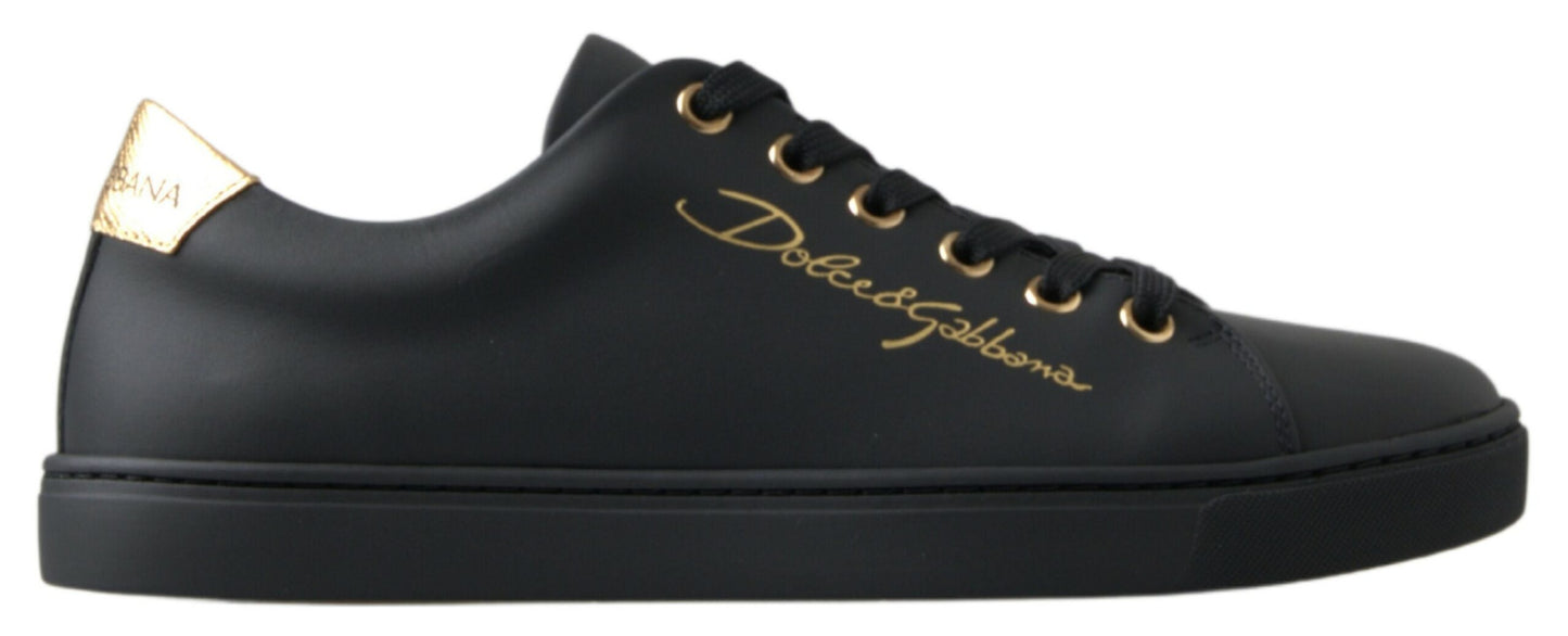 Baskets classiques en cuir doré noir Dolce &amp; gabbana