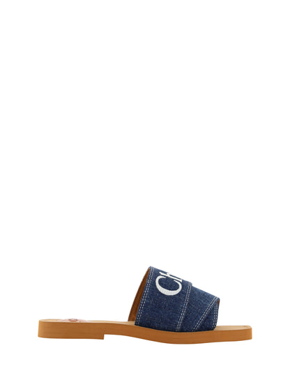 Chloé - Somptueuses sandales Woody en coton - Bleu denim